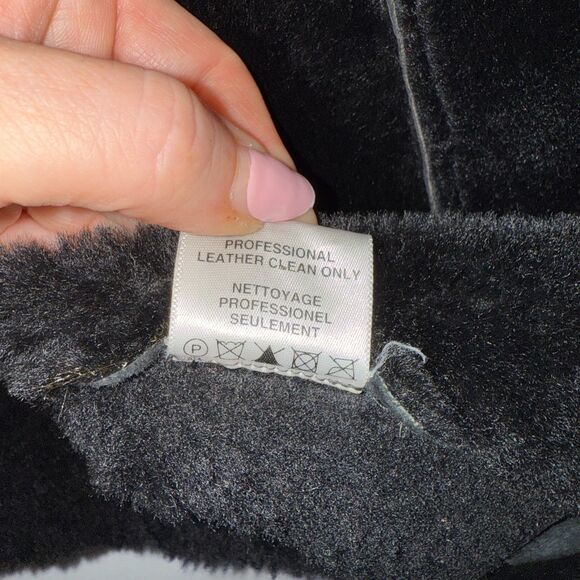 Vintage Shearling Leather Bomber Jacket - Black S - Picture 11 of 11